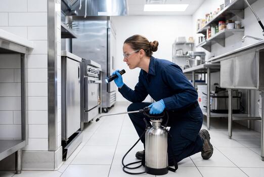 Commercial pest control technician inspecting a Rio Rancho business